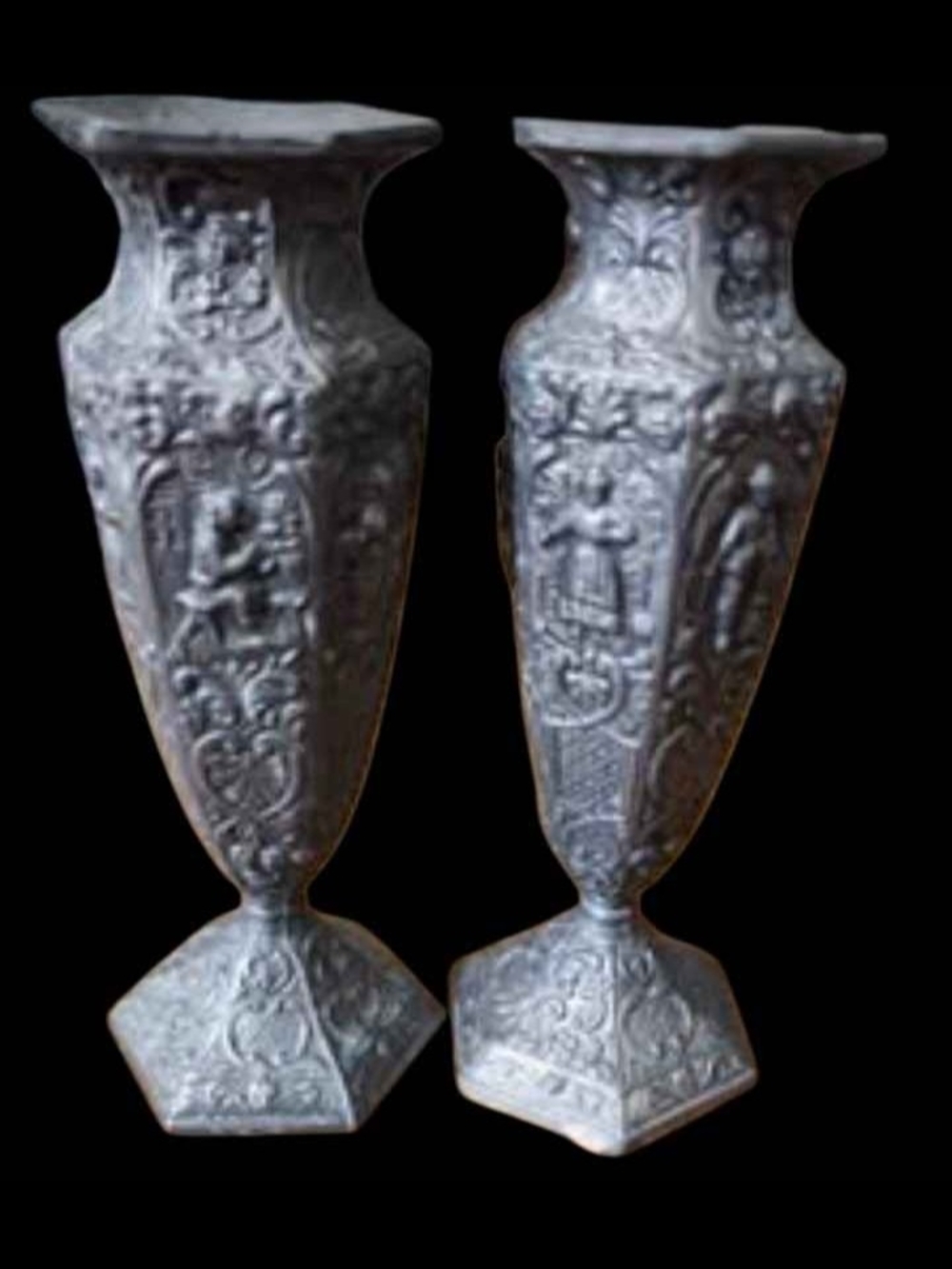 Ornate Gray Decorative Metal Vases (Pair) - Home Accents